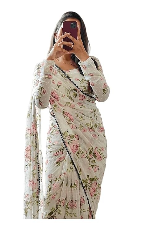 Sidhidata Women's Georgette Digital Printed Ready To Wear one Minute Saree